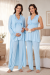 Effortt 5064 Mavi Sıfır Kol Dantelli Sabahlıklı Lohusa Pijama Takımı